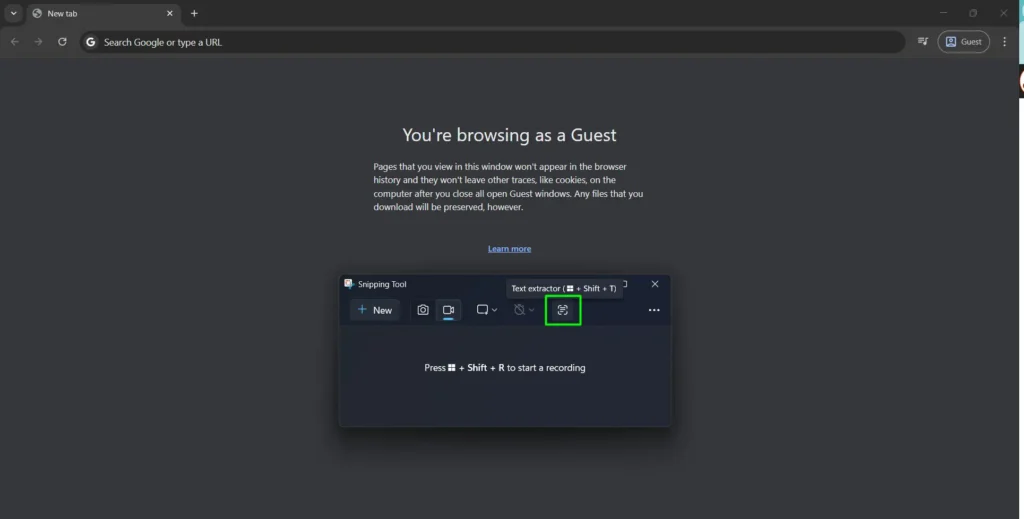 click the Text Extractor icon in the Snipping Tool toolbar