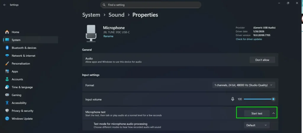 Mic Test on Windows 11