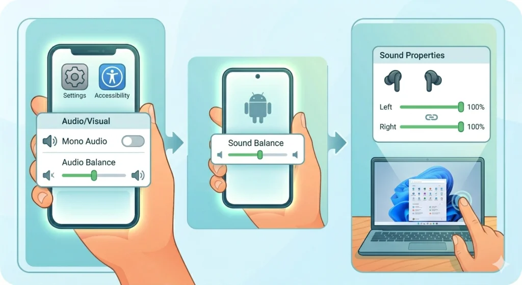 Check Audio Balance and Mono Settings on the Source Device