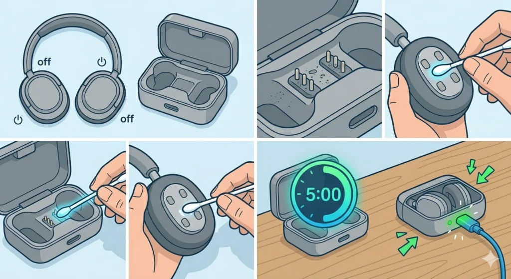 Clean the Charging Contacts on the Case and Headphones