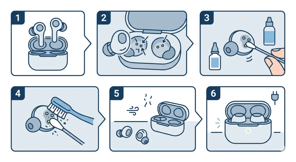 Clean the Charging Contacts on the Earbuds and Case