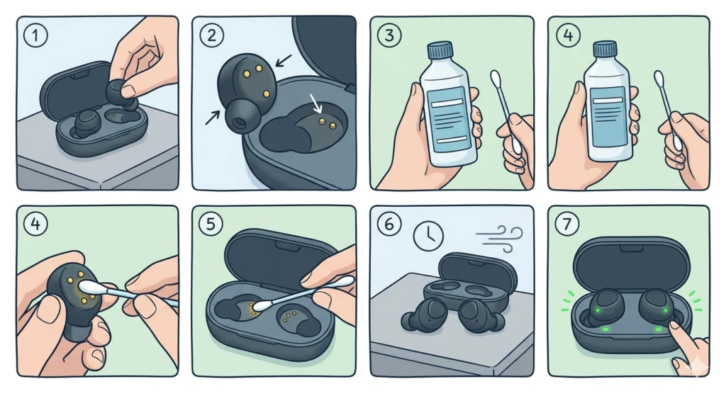 Clean the Charging Contacts on the Earbuds and Case