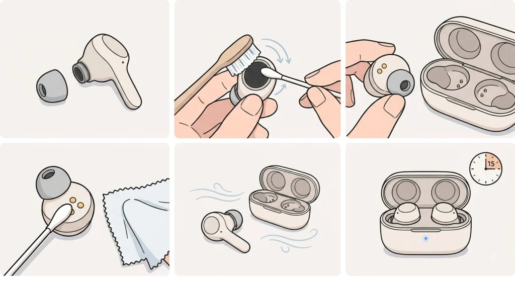 Clean the Earbuds and Charging Contacts
