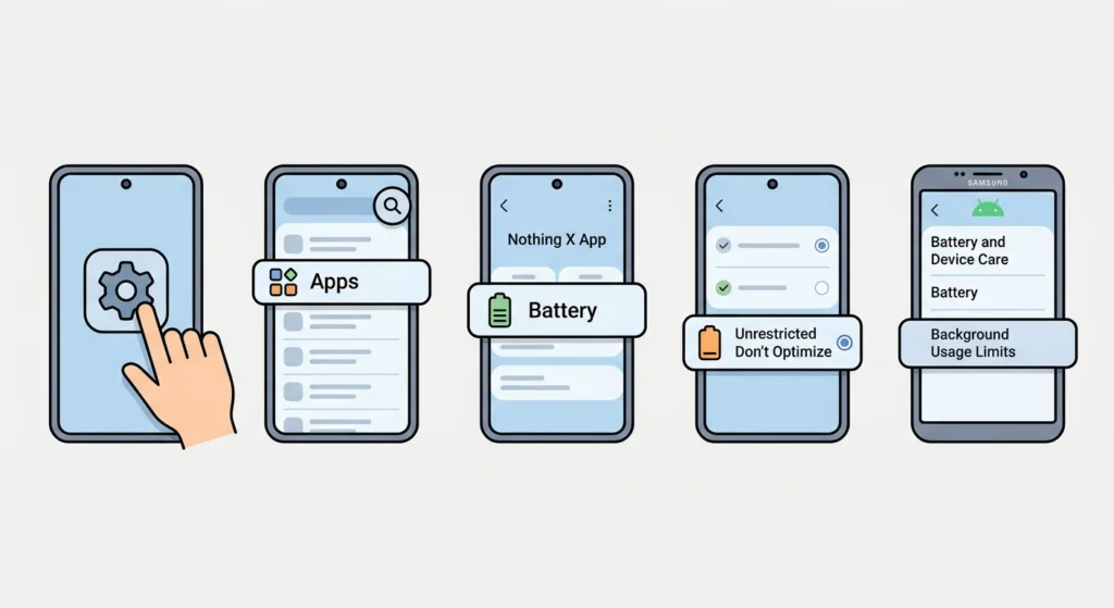 Disable Battery Optimization for the Nothing X App