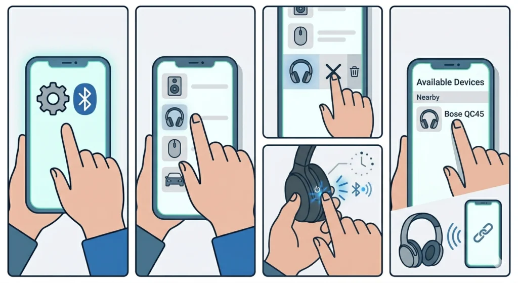 Remove the QC45 from the Device’s Bluetooth List and Re-Pair