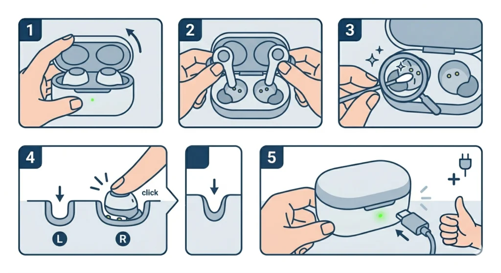 Reseat the Earbuds Correctly in the Case