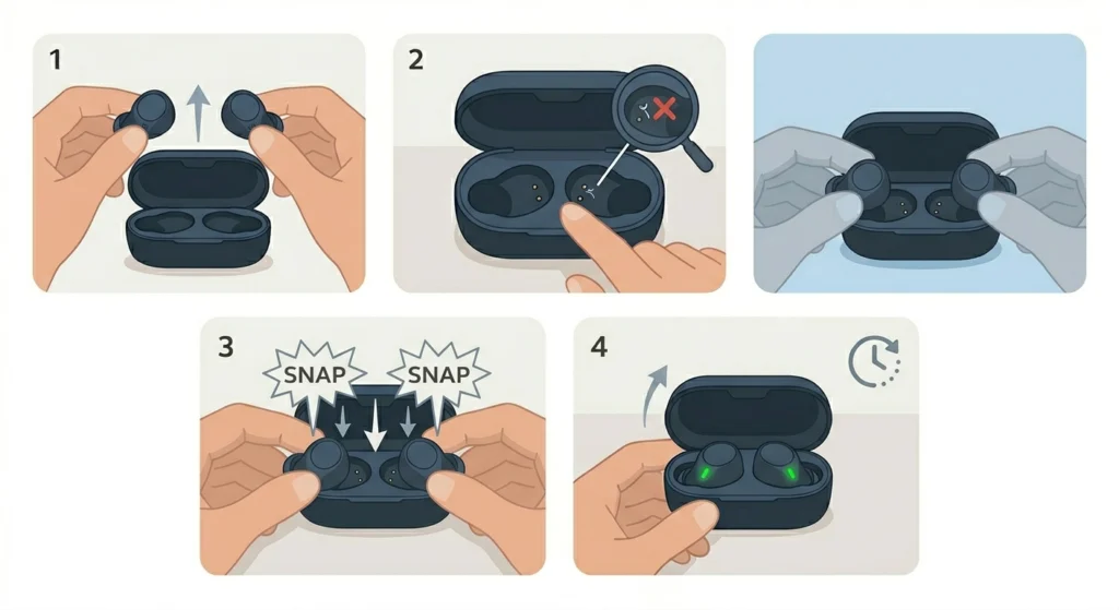 Reseat the Earbuds in the Case