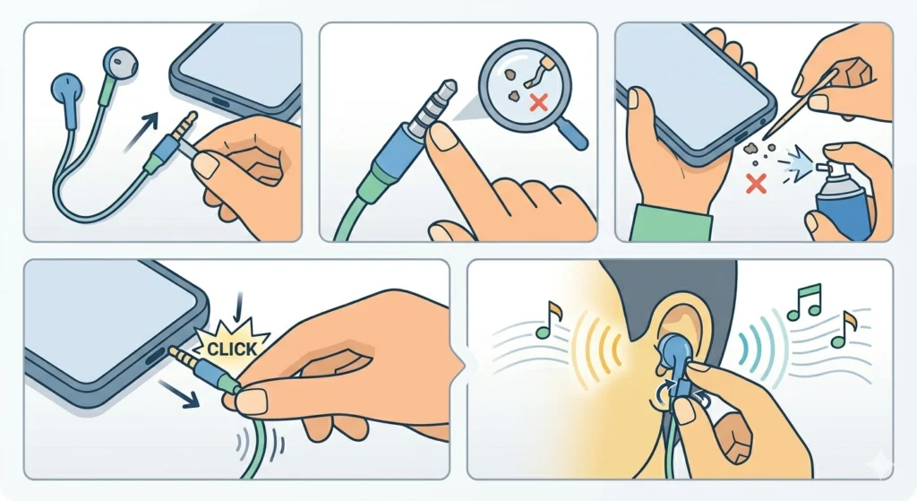Check and Reseat the Audio Jack (Wired Earbuds)
