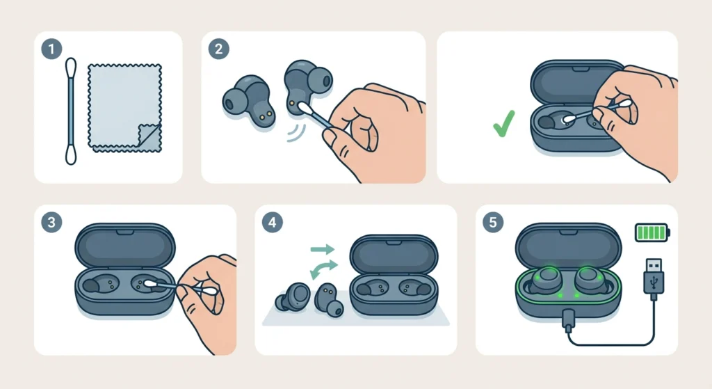 Clean the Charging Contacts on Both the Earbuds and the Case