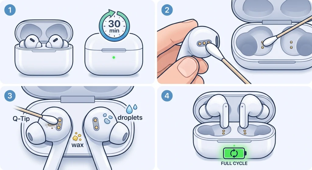 Charge the Earbuds and Clean the Charging Contacts