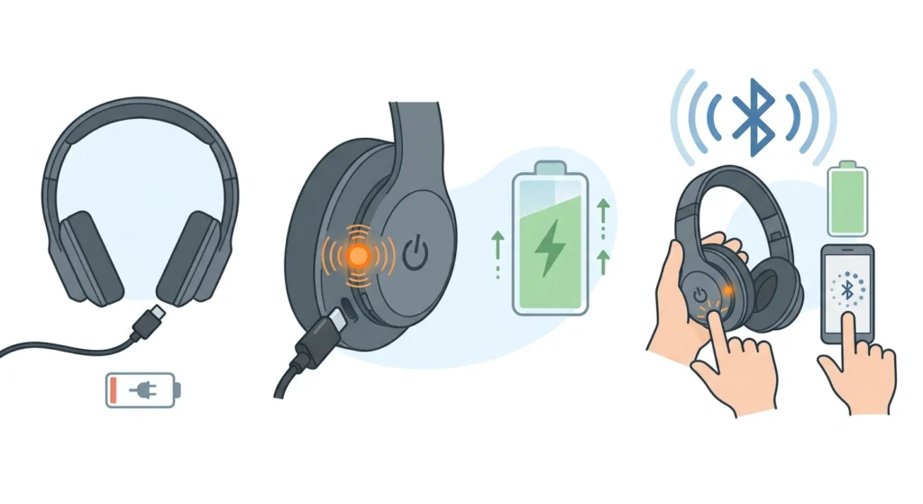 Charge the Headphones and Check Battery Level