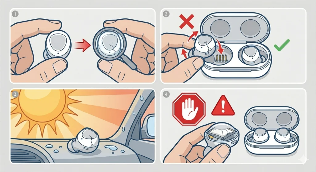 Check for Earbud Shell Damage or Swelling