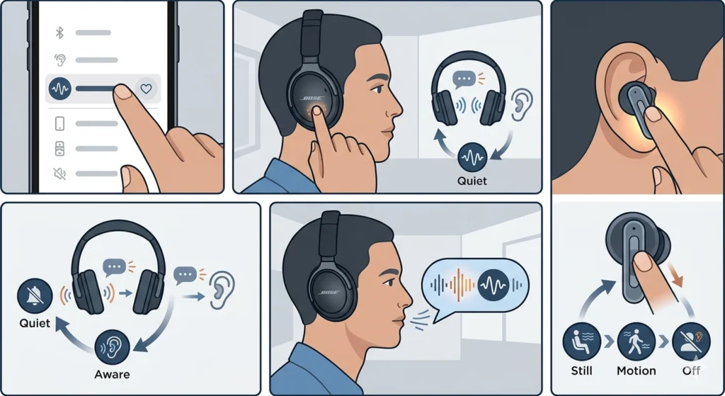 Switch Modes Directly From the Headphones or Earbuds