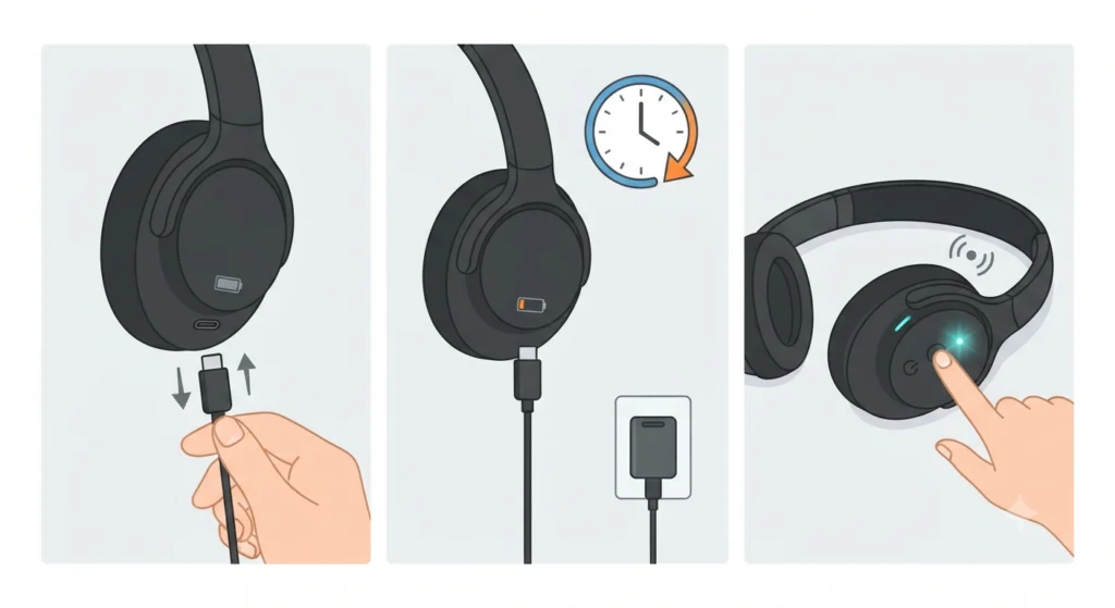 Charge and Power On the Headphones