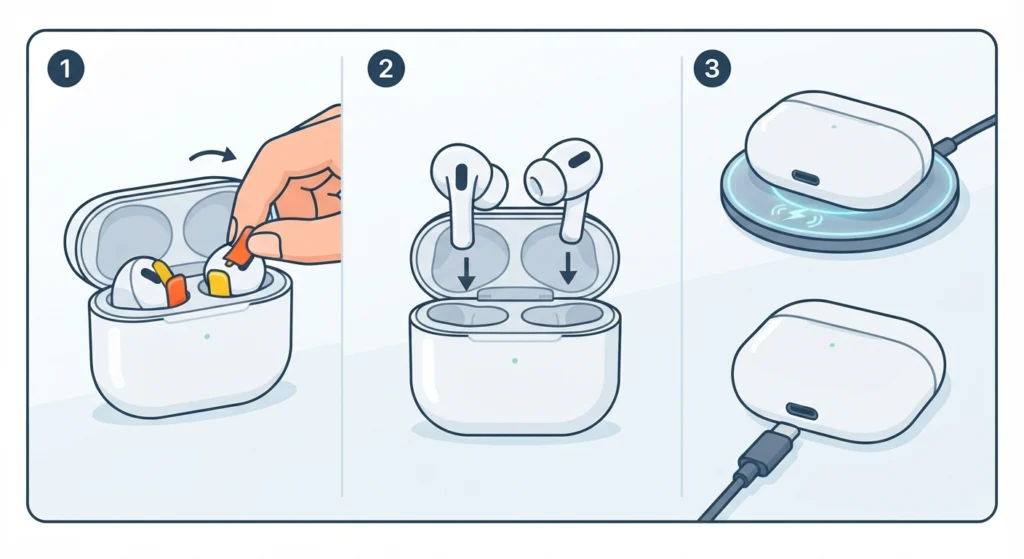 Prepare the Earbuds and Charging Case