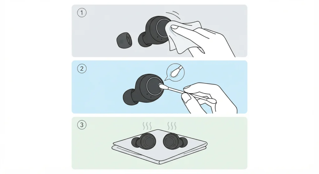 Clean the Button Surface on Each Earbud