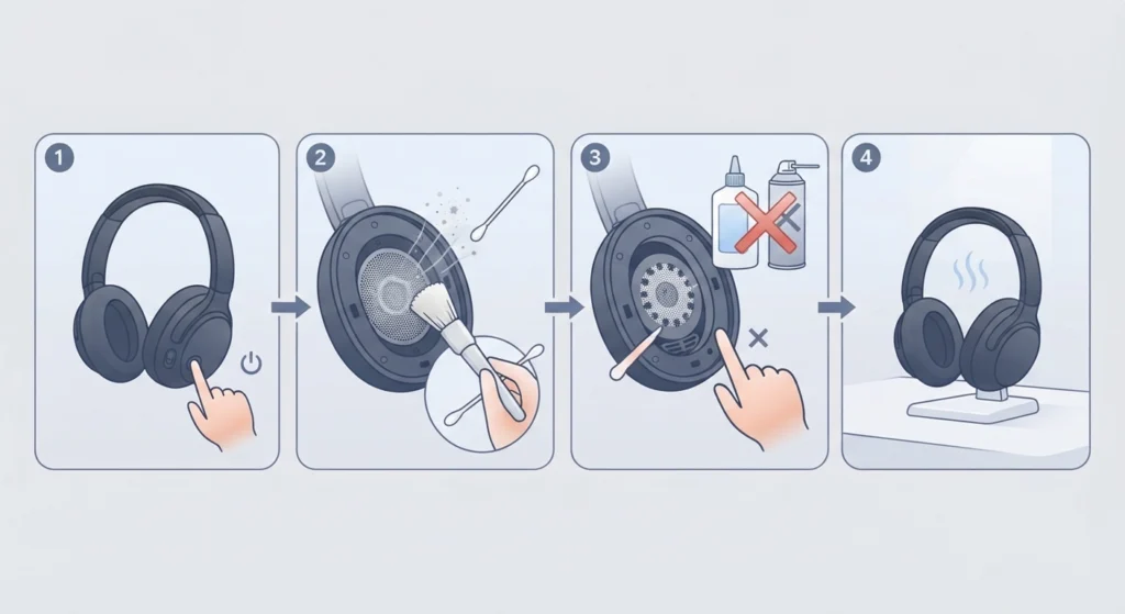 Clean the Ear Cup Mesh and Driver Vents