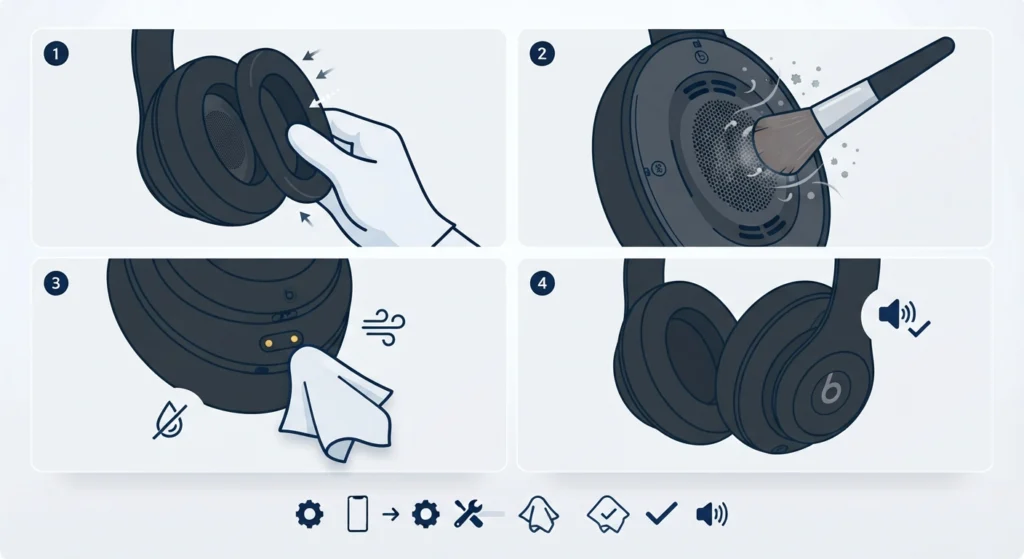 Clean the Ear Cushions and Charging Contacts