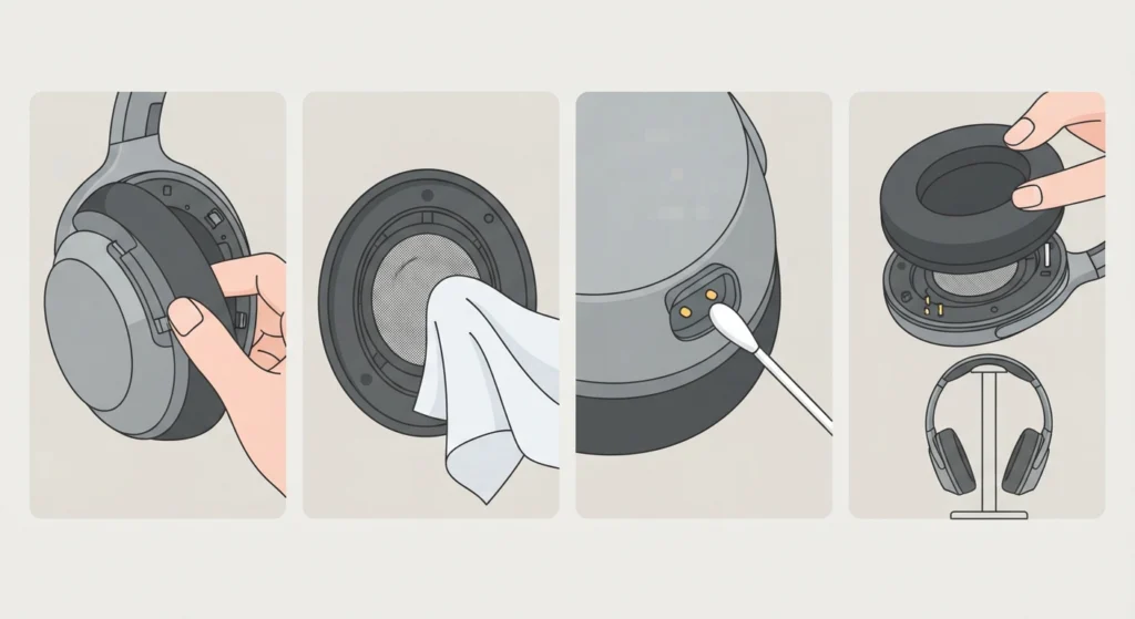 Clean the Ear Cushions and Charging Contacts