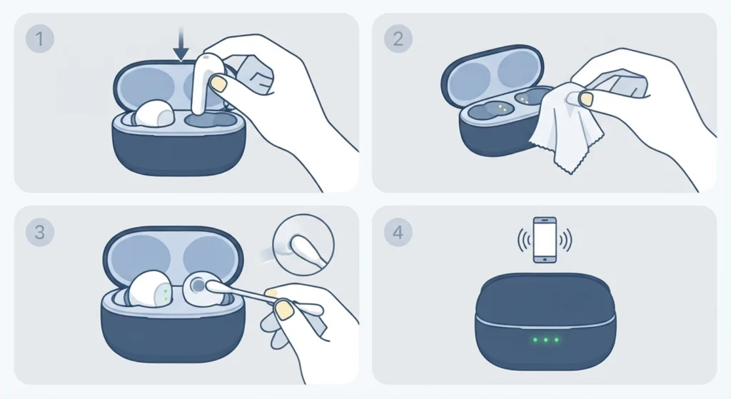 Clean the Earbuds and Charging Contacts