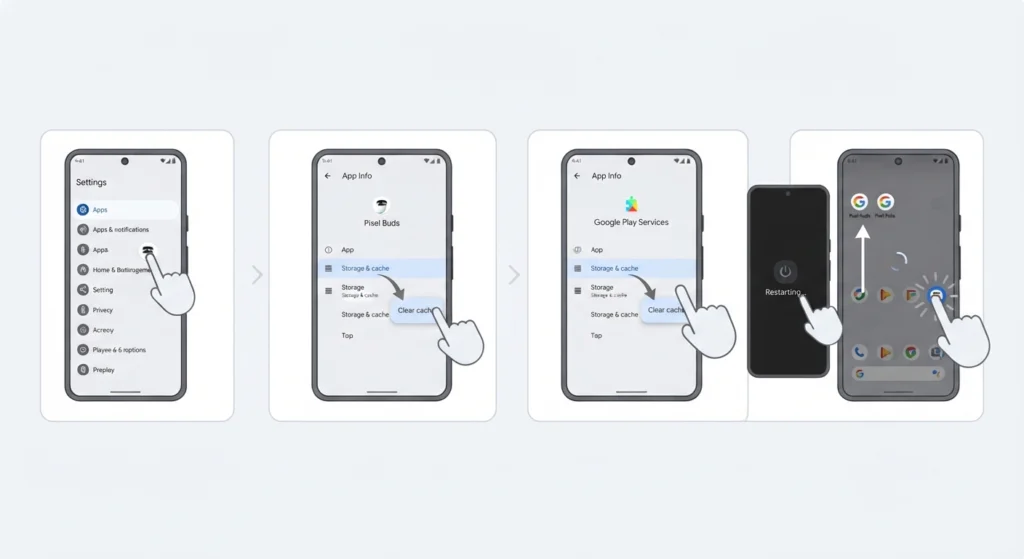 Clear Cache for the Pixel Buds App and Google Play Services