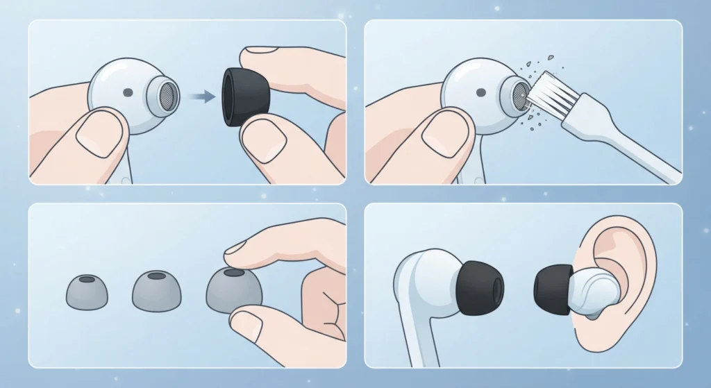Reseat or Replace the Ear Tips for a Proper Seal