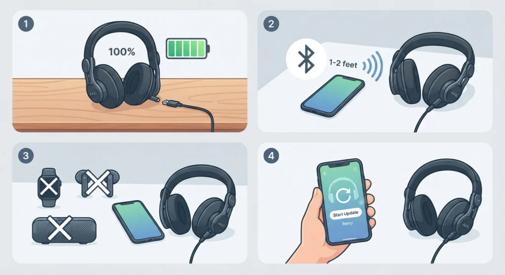 Restart the Update With a Full Charge and Close Bluetooth Range