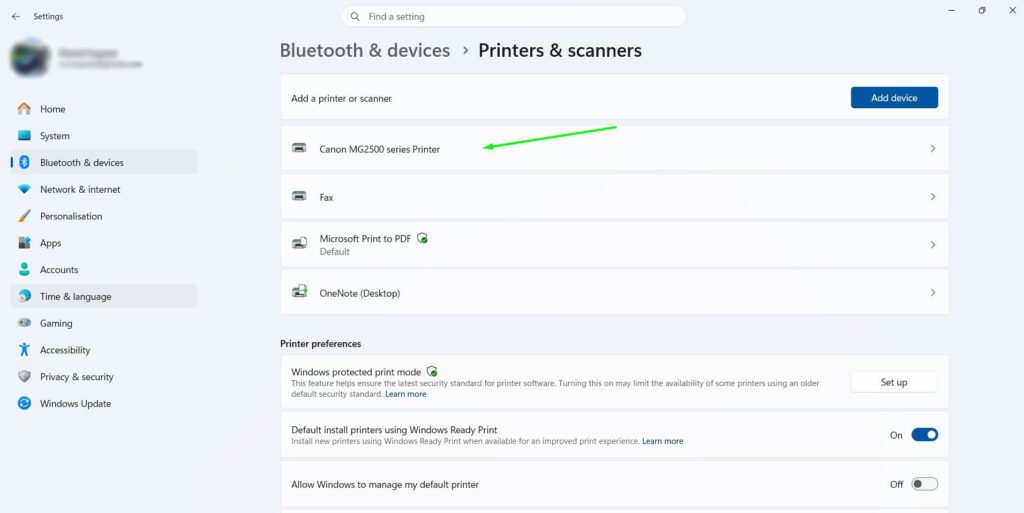 Scroll back up and select the printer you want to set as the default