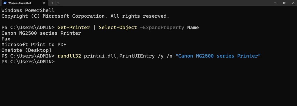 Set the Default Printer from the Command Line