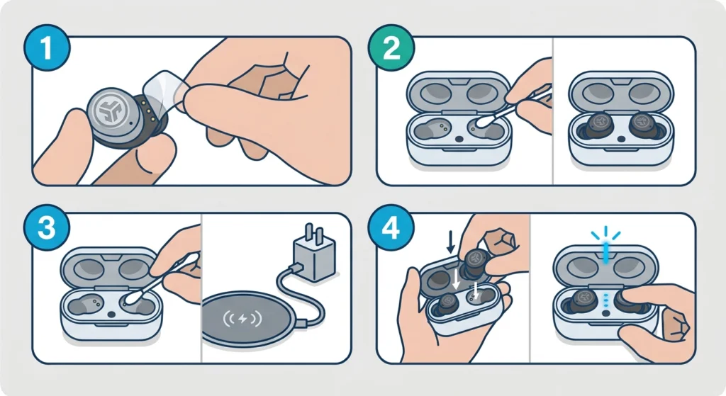 The Case Charges but the Earbuds Show No Blue Light